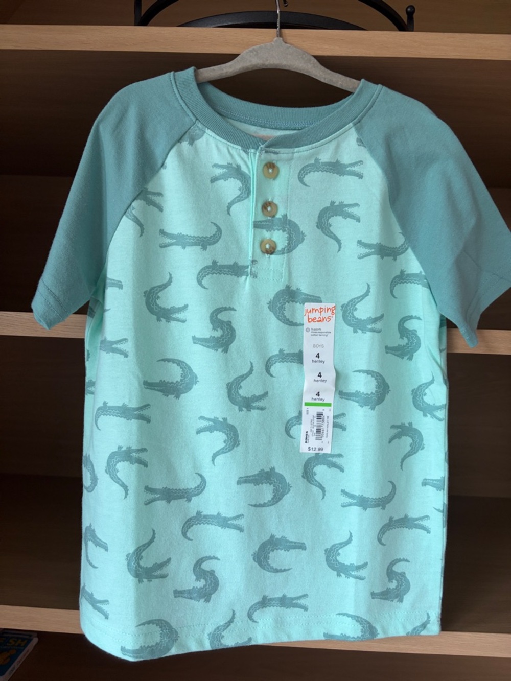🐊NWT•Jumping Beans Raglan Henley Short Sleeve | Green Gator | Size 4